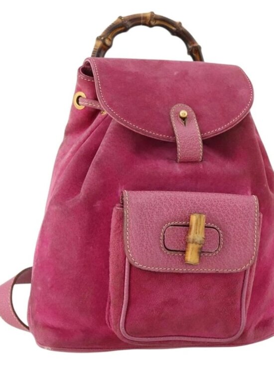 GUCCI Bamboo Backpack Suede Pink Gold 003 58 0030 Auth BA10647